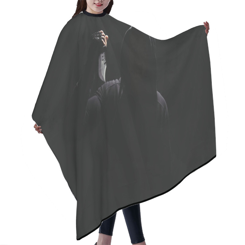 Personality  Silhouette Of Bandit Holding Knife Isolated On Black  Hair Cutting Cape