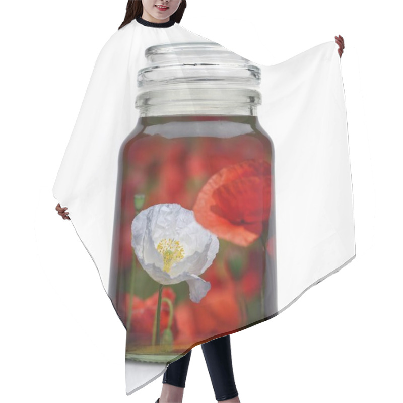 Personality  Landscape, Jar, Double Exposure, White, Red Poppies Hair Cutting Cape