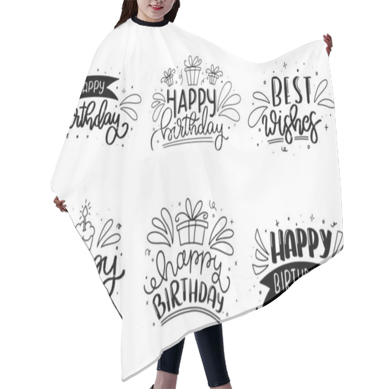 Personality  Happy Birthday Lettering Card Design. Happy Birthday Modern Brush Typography Lettering. Greeting Card. Vector Illustration. Hair Cutting Cape