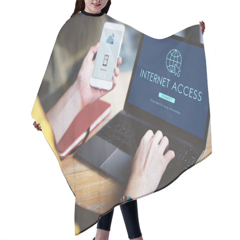 Personality  Woman With Laptop And Phone Hair Cutting Cape