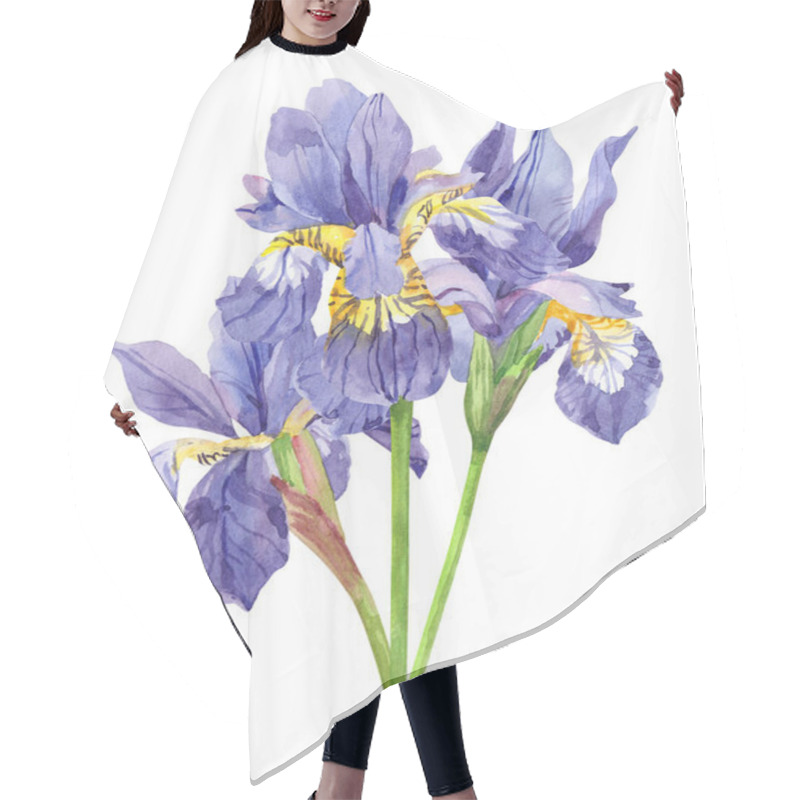 Personality  Watercolor Set Of Irises, Hand Drawn Floral Illustration, Blue Flowers Isolated On White Background. Hair Cutting Cape