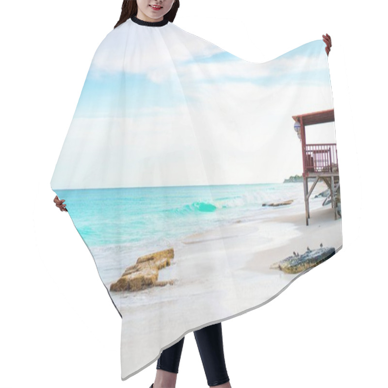 Personality  Perfect White Sandy Beach And Turquoise Water With Outdoor Cafe Hair Cutting Cape