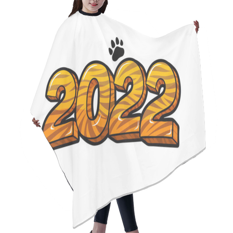 Personality  New Year Party Card. Numbers 2022 With Tiger Pattern On White Background. Flat Design, Vector Illustration. Hair Cutting Cape