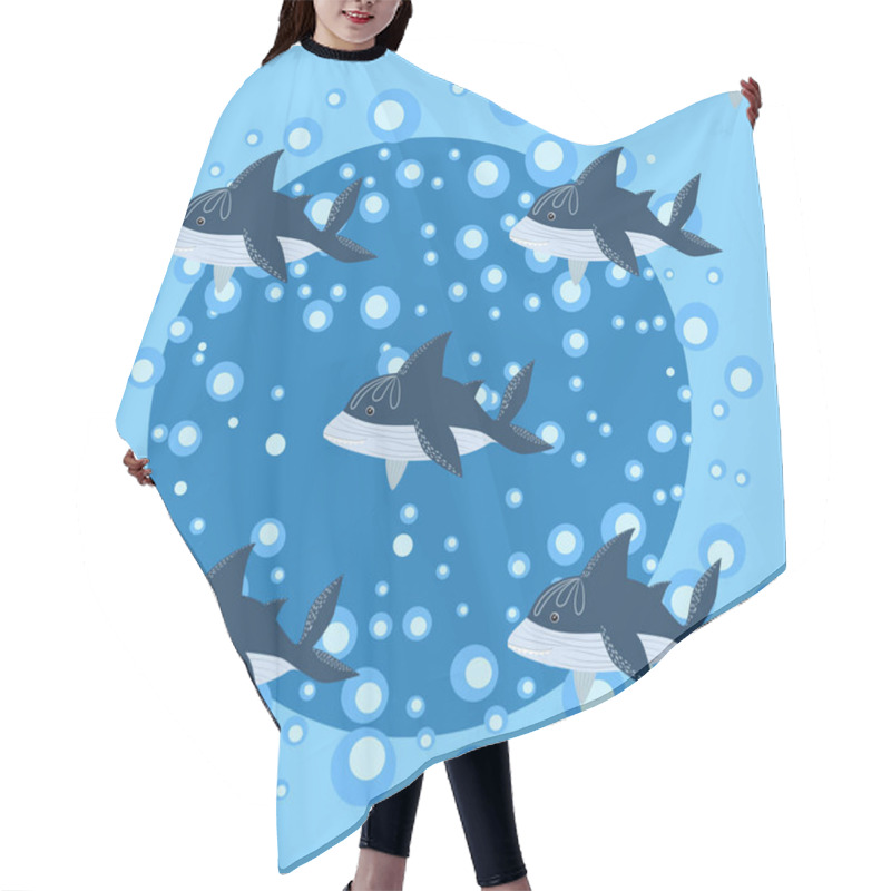 Personality  Seamless Pattern Shark In Scandinavian Style Surrounded By Fish, Starfish, Seaweed, Seashells, Hand Drawn Hair Cutting Cape