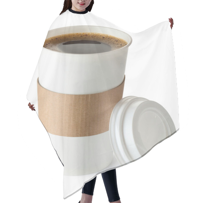 Personality  Opened Take-out Coffee With Cup Holder. Isolated On A White. Hair Cutting Cape