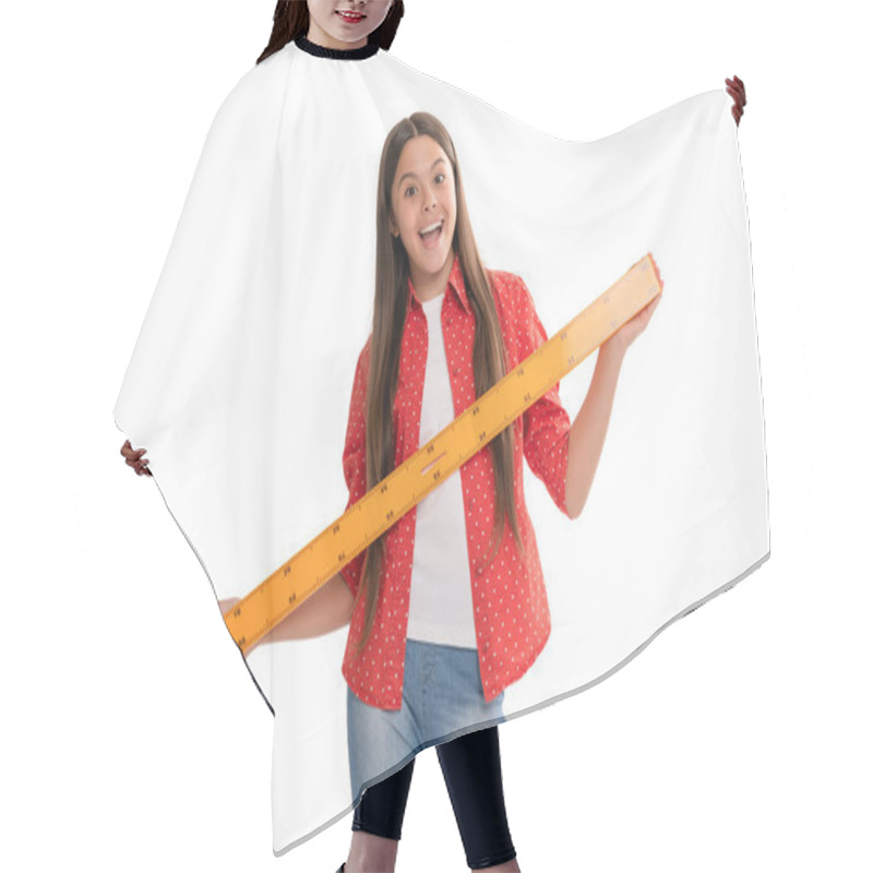 Personality  Amazed Child Hold Ruler Study Algebra At School Isolated On White, Back To School Hair Cutting Cape