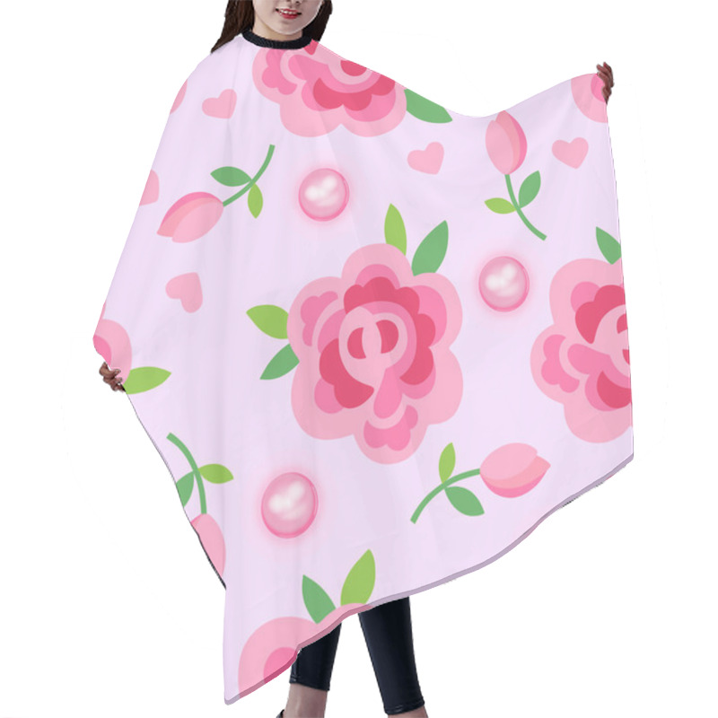 Personality  Pink Roses & Pearls Seamless Background Hair Cutting Cape