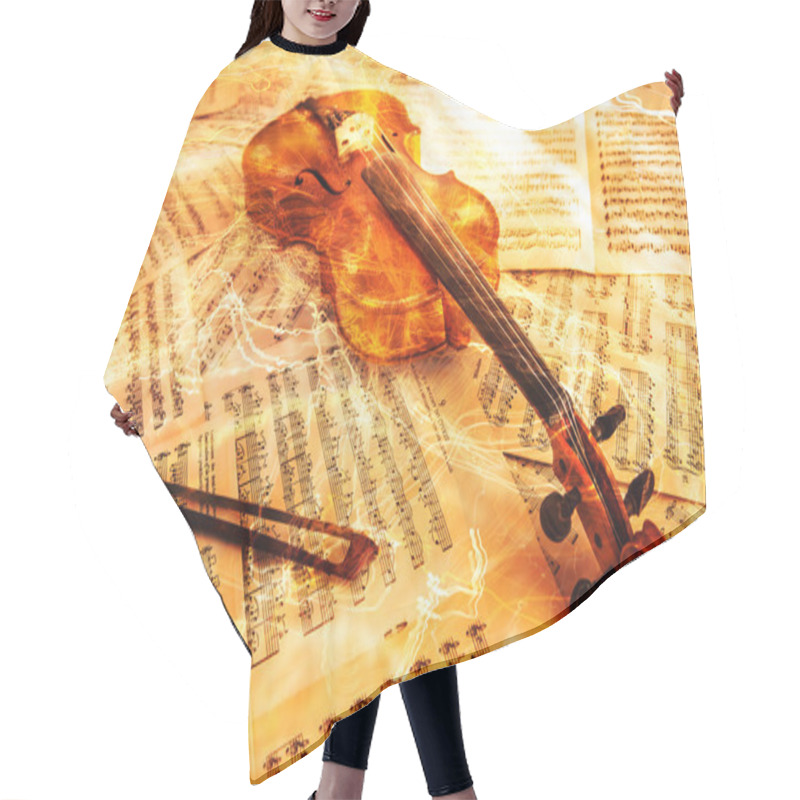 Personality  Old Violin Lying On The Sheet Of Music Hair Cutting Cape