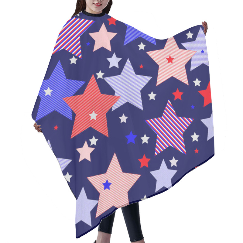 Personality  Seamless Dark Blue Pattern Of Striped Red And Blue Five-pointed Stars On A Transparent Background, Vector Eps 8 Hair Cutting Cape