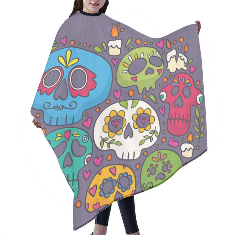 Personality  Day Of The Dead Print. Holy Death. Mexican Sugar Skulls. Hair Cutting Cape