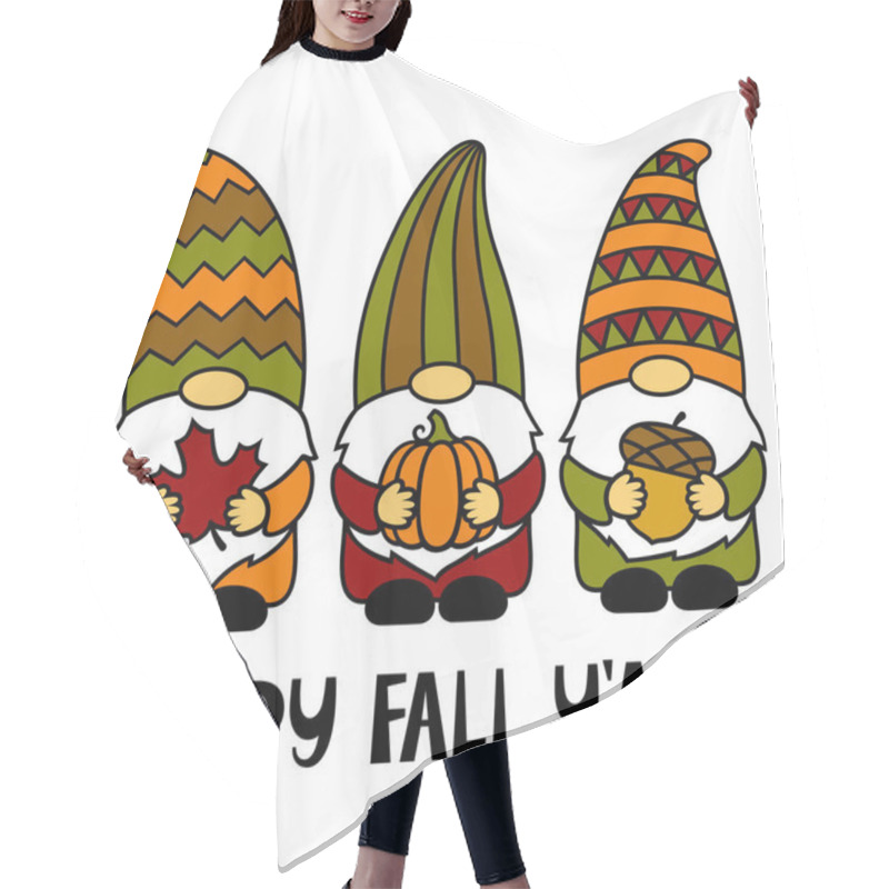 Personality  Happy Fall You All. Gnomes With A Maple Leaf Pumpkin, Acorn. Thanksgiving Day. Vector Illustration. Funny Characters. Autumn Symbols. Isolated On White Background. For T-shirts, Paper Cut, Postcards. Hair Cutting Cape