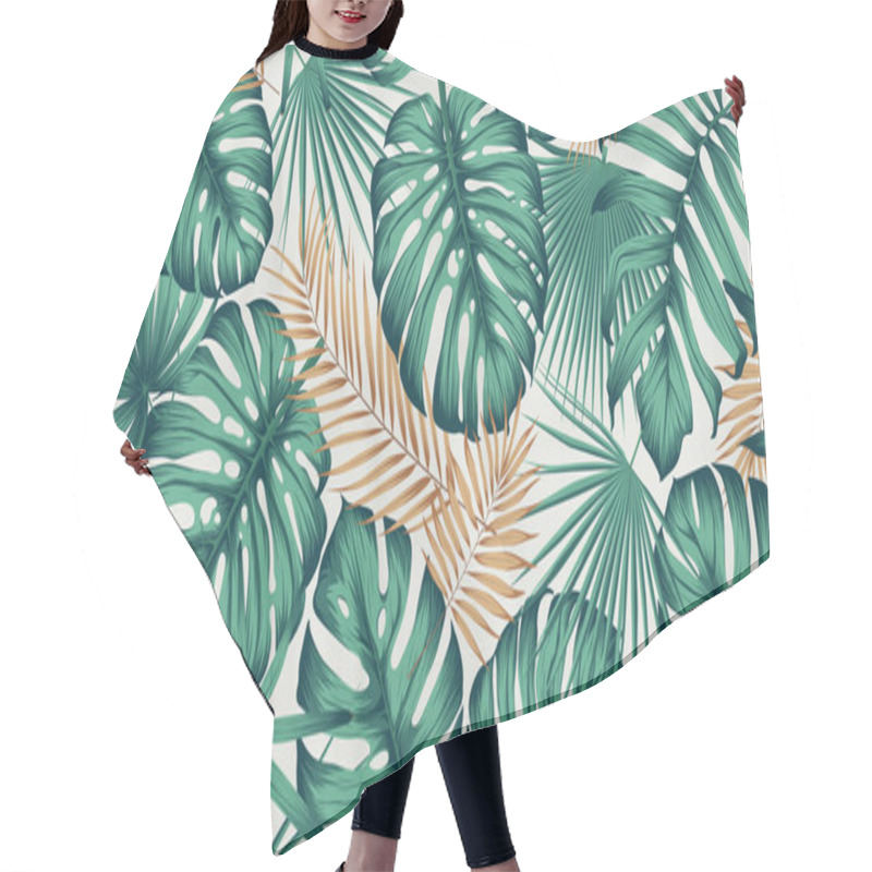 Personality  Seamless Pattern With Bright Green Leaves Of Monstera And Tropical Plants On A Light Background, Contemporary Collage Trendy Exotic Vector Composition Hair Cutting Cape