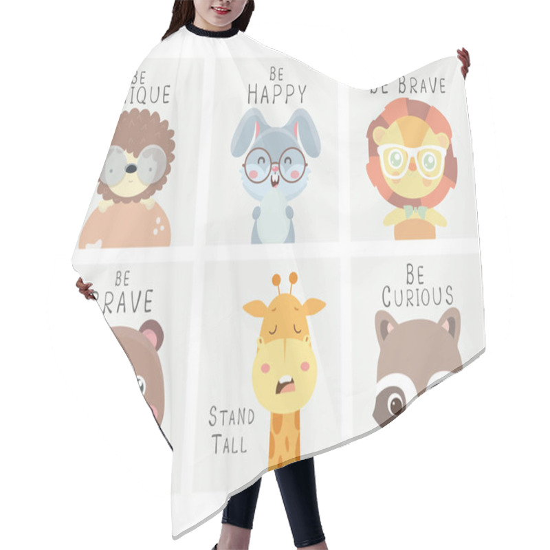 Personality  Set Of Animal Posters For Nursery Hair Cutting Cape