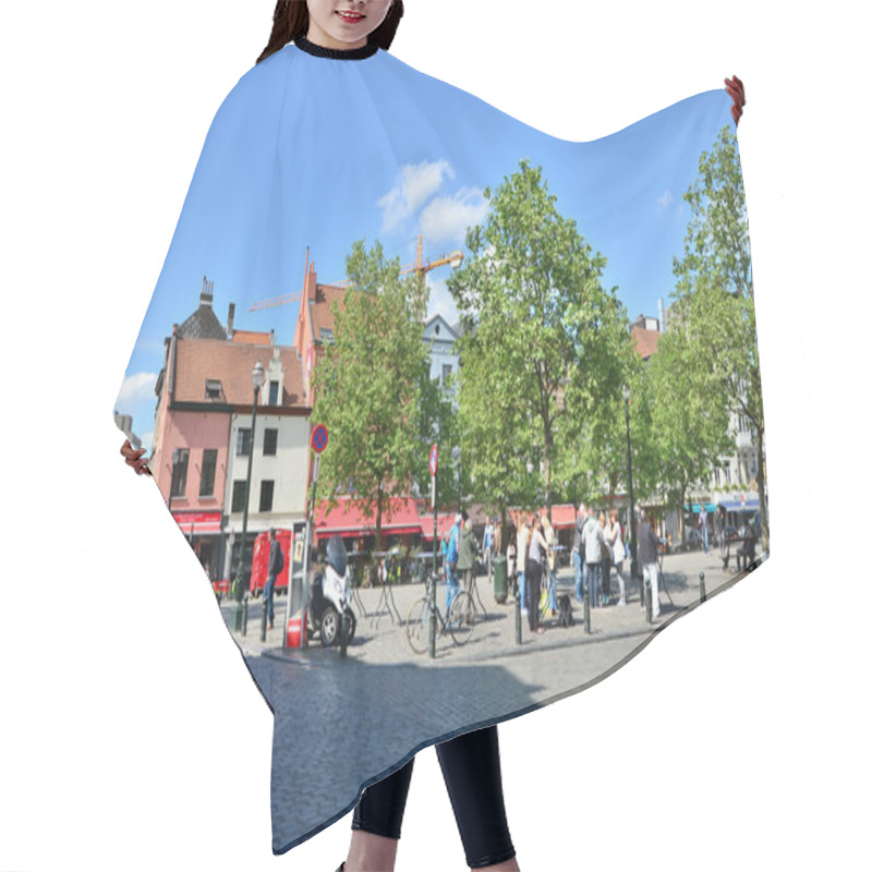 Personality  Brussels, Belgium - May 12, 2015: Peoples Visit Saint Catherine Church Square Of Brussels. Hair Cutting Cape