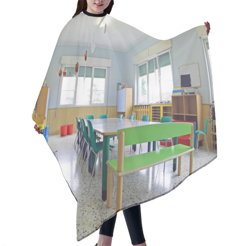 Personality  Small Green Chairs And Tables Inside A School Classroom Of The S Hair Cutting Cape