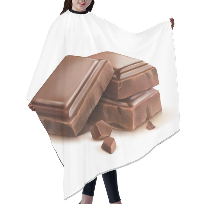 Personality  3d Realistic Isolated Vector Icon, Three Pieces Of Milk Or Dark Chocolate With Crumbs Hair Cutting Cape