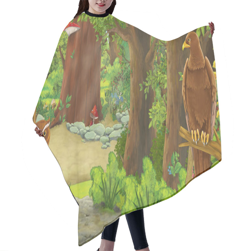 Personality  Funny Cartoon Summer Scene With Eagle Bird With Path In The Forest - Illustration For Children Hair Cutting Cape