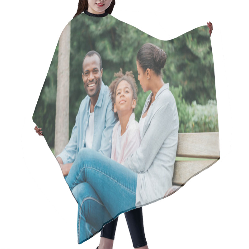 Personality  African American Family Resting On Bench Hair Cutting Cape