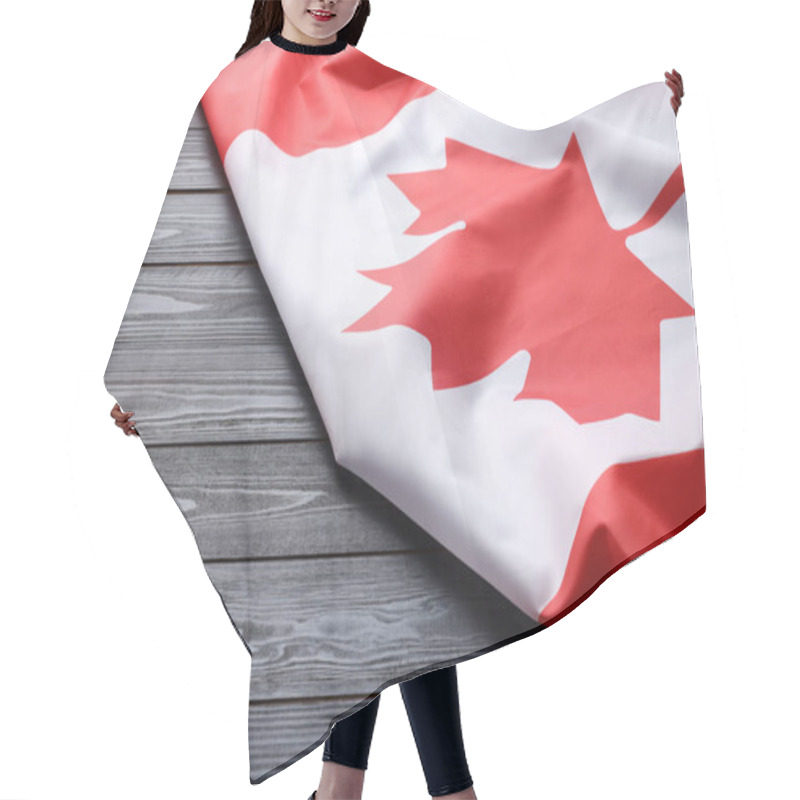 Personality  Flag Of Canada On Dark Wooden Table, Closeup. Space For Text Hair Cutting Cape