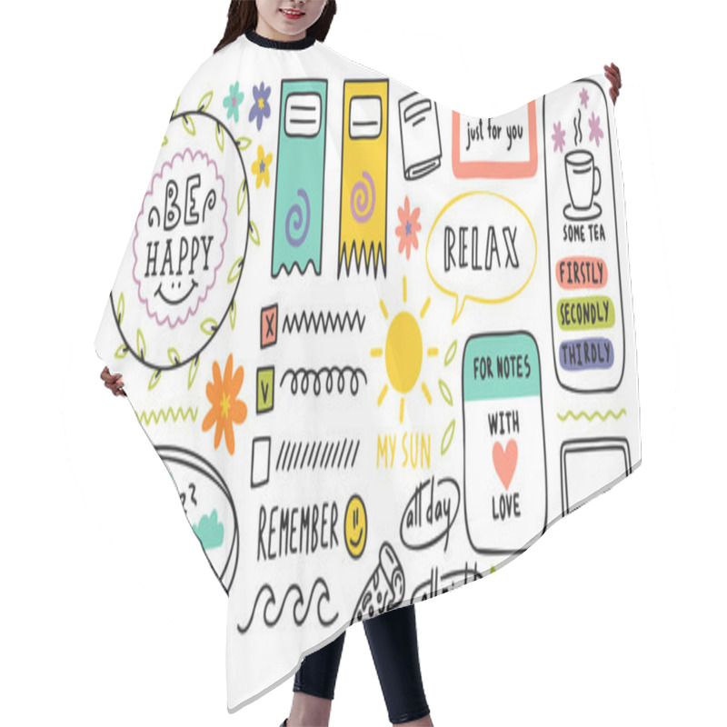 Personality  Diary Cute Note Elements. Hand Drawn Doodles Bullet Journal Banners. Hair Cutting Cape