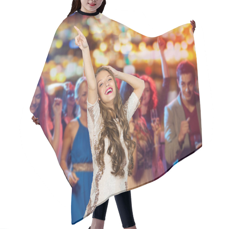 Personality  Happy Young Woman Dancing At Night Club Hair Cutting Cape