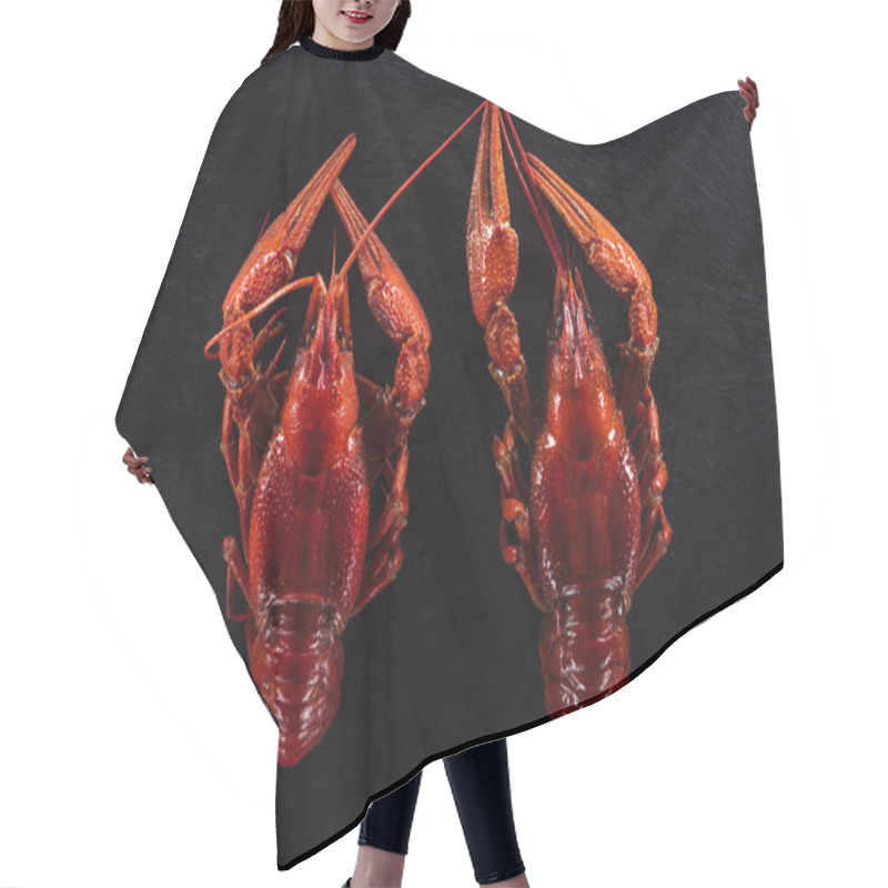 Personality  Top View Of Red Lobsters On Black Surface Hair Cutting Cape