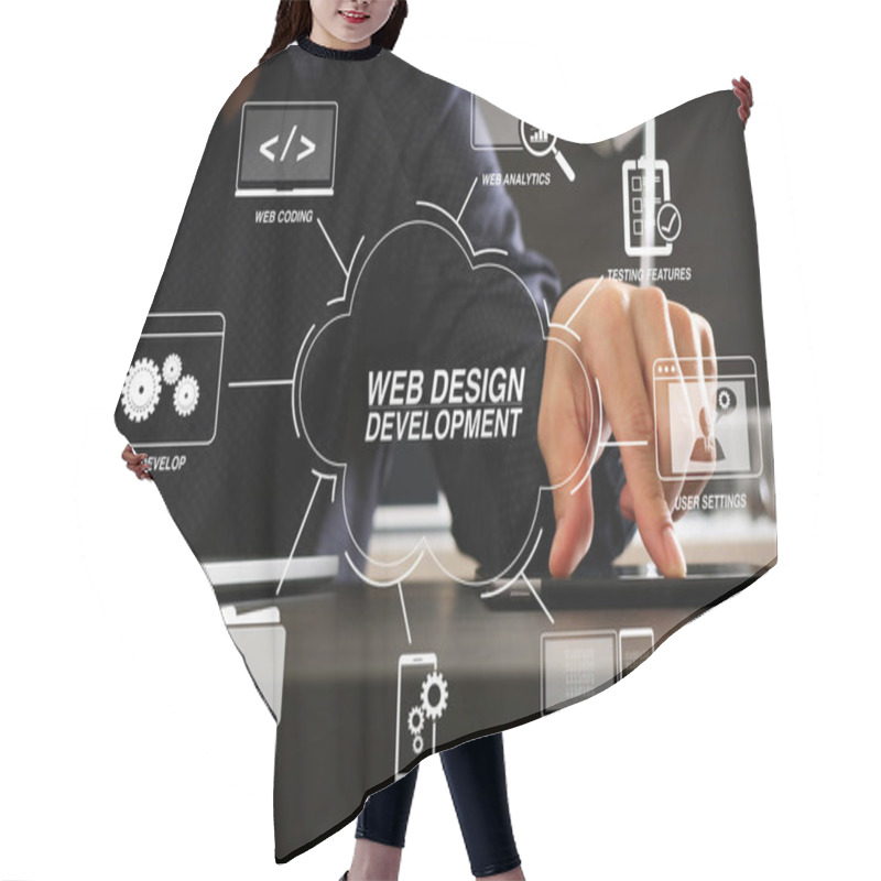 Personality  Developing Programming And Coding Technologies With Website Design In Virtual Diagram.businessman Using Digital Tablet And Laptop Computer And Document In Modern Office Hair Cutting Cape