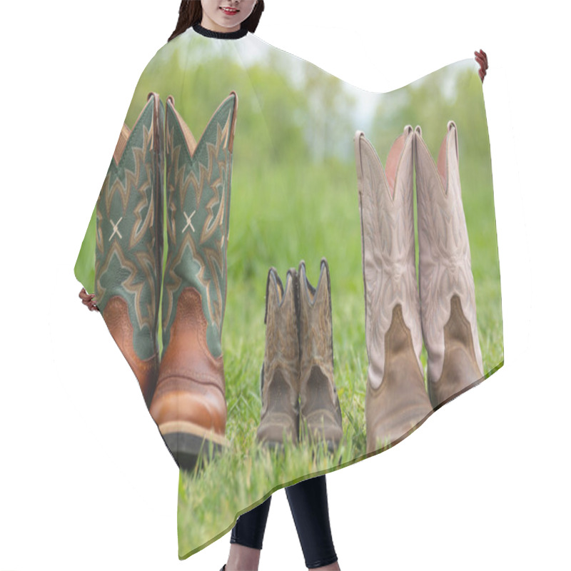 Personality  A Family Of Cowboy Boots Dad, Mom, And Baby Boots Hair Cutting Cape