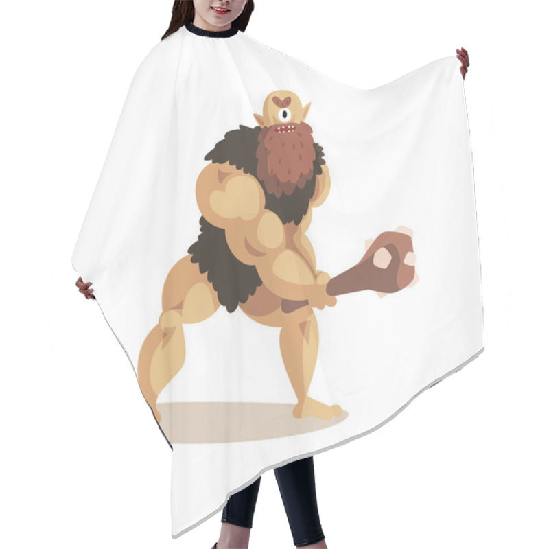 Personality  Angry Cyclops Caveman With A Cudgel, Ancient Mythical Creature Cartoon Vector Illustration On A White Background Hair Cutting Cape