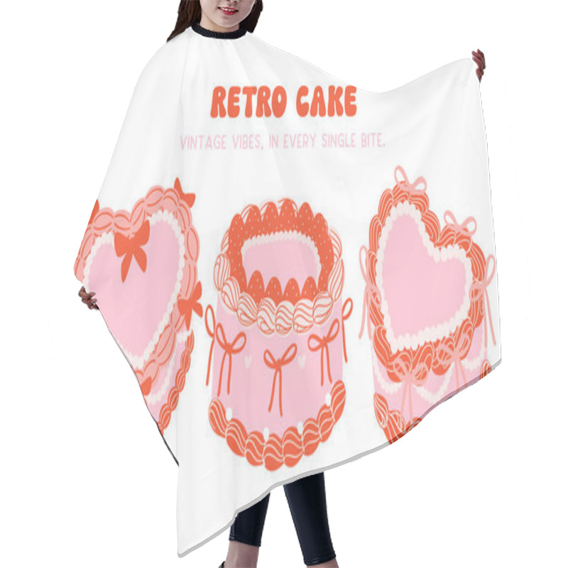 Personality  Set Of Retro Cake Groovy Coquette Design With Ribbon Bow Banner Hair Cutting Cape