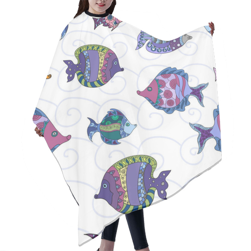 Personality  Seamless Pattern With Ornamental Fish Hair Cutting Cape