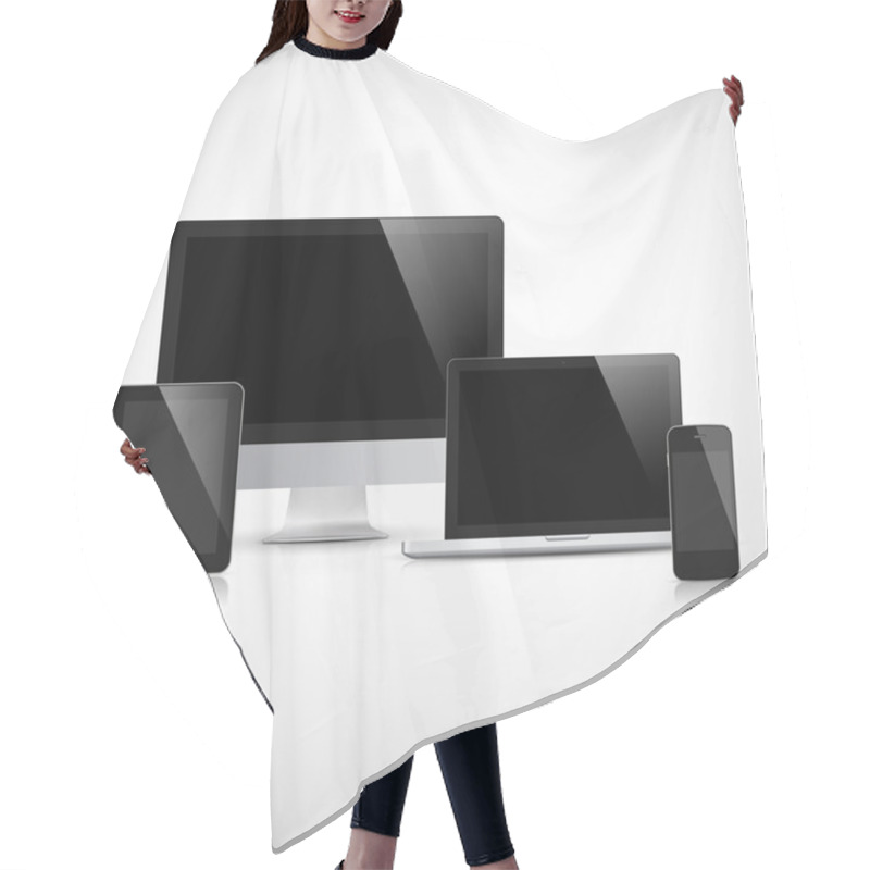 Personality  Realistic Vector Laptop, Tablet Computer, Monitor And Mobile Phone Template Hair Cutting Cape