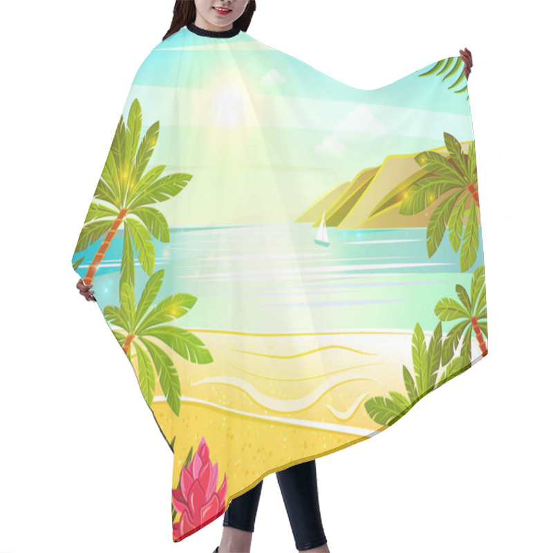 Personality  Tropical Sea Beach Flat Poster Print Hair Cutting Cape