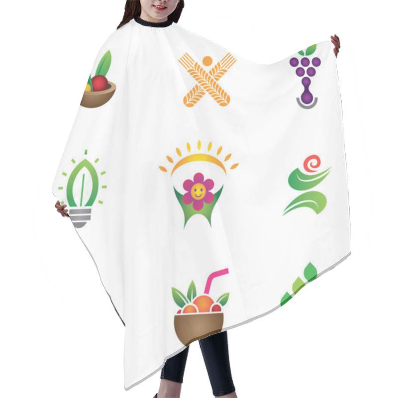 Personality  Unique Food & Health Symbol Logo Set Template Company Hair Cutting Cape