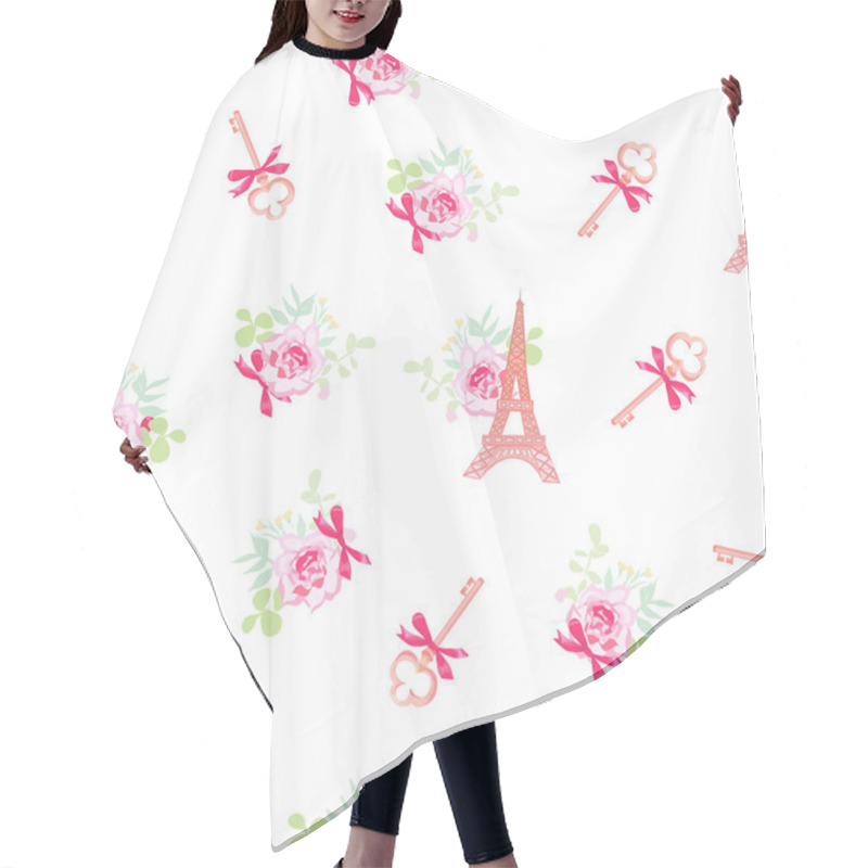 Personality  Cute Eiffel Towers And Keys Floral Seamless Vector Pattern Hair Cutting Cape