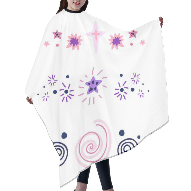 Personality  Set Of Spacers With Stars, Dots And Spiral. Vector Space Design Elements. Hand Drawn Flat Baby Cosmos Text Delimiters For Articles, Invitations And Cards. Constellations And Planetarium Hair Cutting Cape