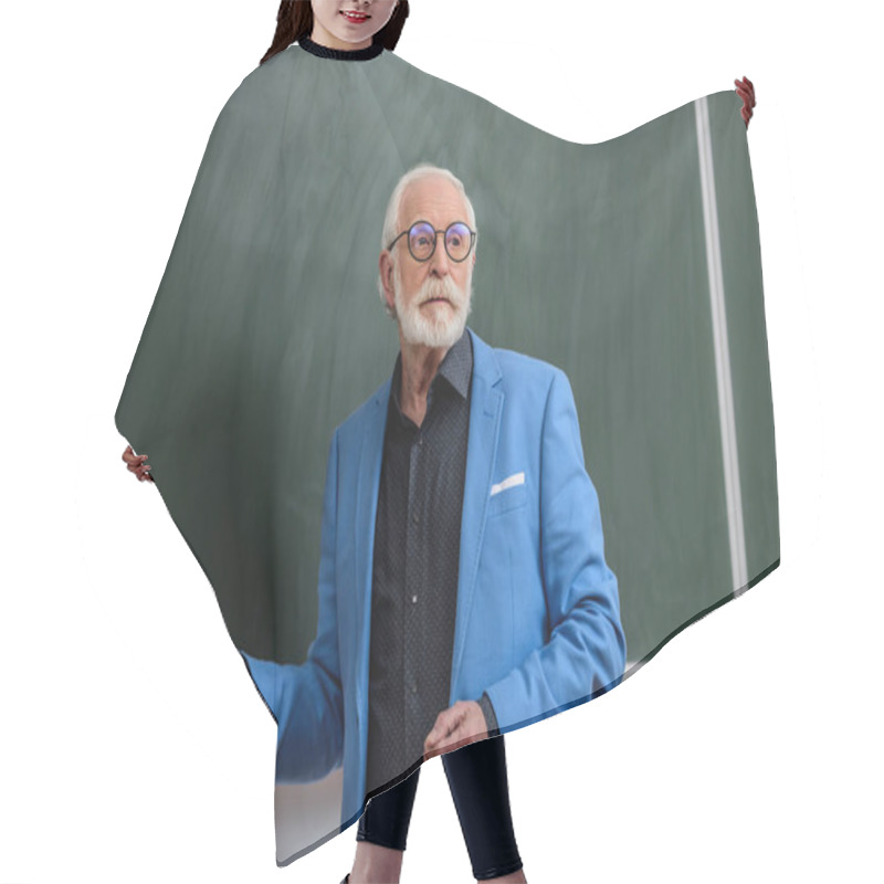 Personality  Senior Lecturer Holding Piece Of Chalk And Looking Away Hair Cutting Cape