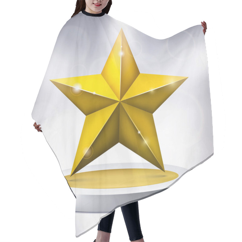 Personality  Gold Five-pointed Star On The Illuminated Podium, Award Pedestal, Geometry Shape, Vector Design For You Project Hair Cutting Cape