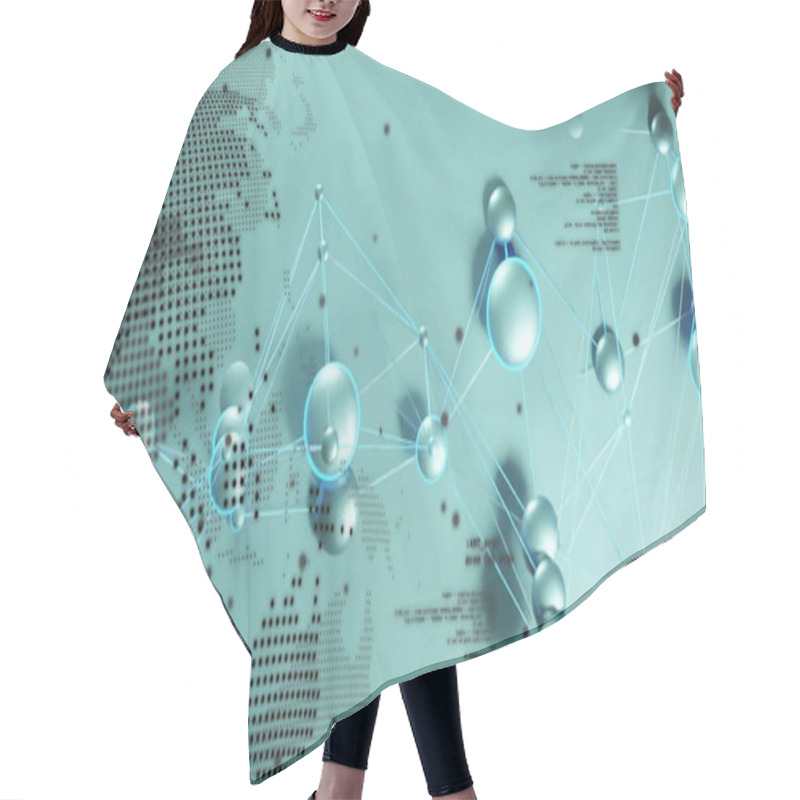 Personality  Image Of Network Of Connections Over Globe And Data Processing. Technology And Digital Interface Concept Digitally Generated Image. Hair Cutting Cape