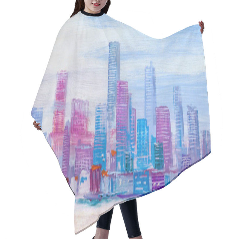 Personality  Abstract Painting Of Urban Skyscrapers. Hair Cutting Cape