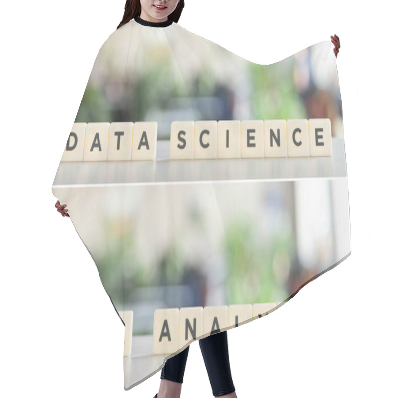 Personality  Collage Of White Cubes With Data Science And Data Analysis Inscription On White Surface Hair Cutting Cape