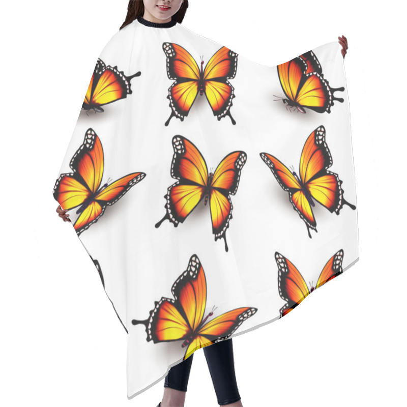 Personality  Beautiful Orange Butterfly In Different Positions. Vector. Hair Cutting Cape