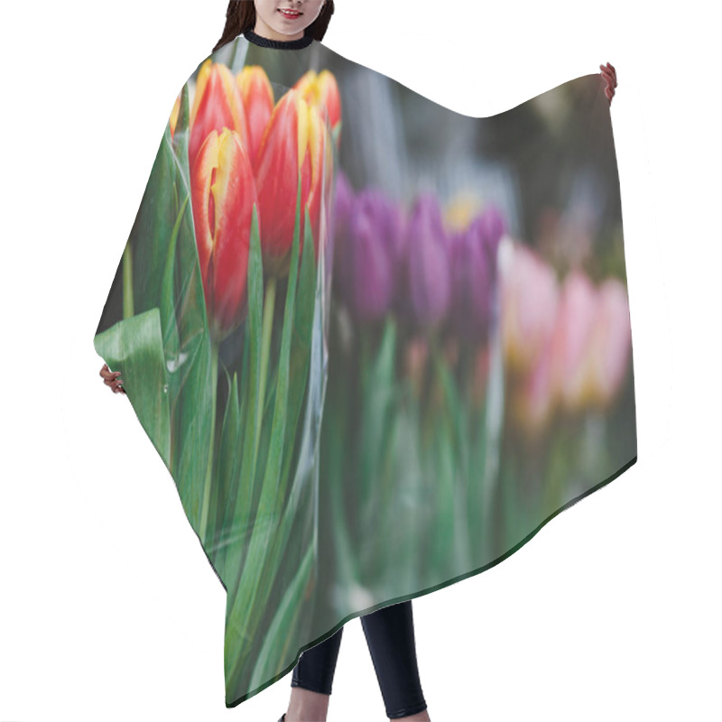 Personality  Red Tulips At The Background Of Other Tulips  Hair Cutting Cape