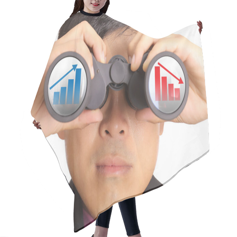 Personality  Businessman Search Stock Through Binoculars  Hair Cutting Cape