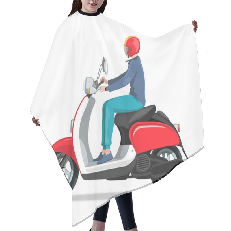 Personality  Motorcycle Rider. Motorcycle Driver. Bike Scooter. Moped. Retro Scooter. Scooter And Motorbike. Economical And Ecological City Transport. Moped For Tourism. Electric Moped Logotype. Hair Cutting Cape