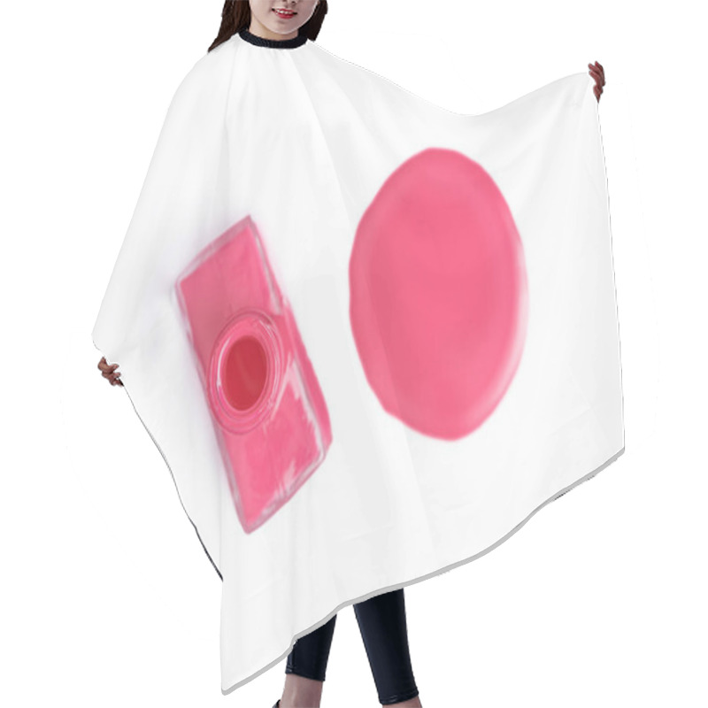 Personality  Top View Of Pink Nail Polish On White Background Hair Cutting Cape