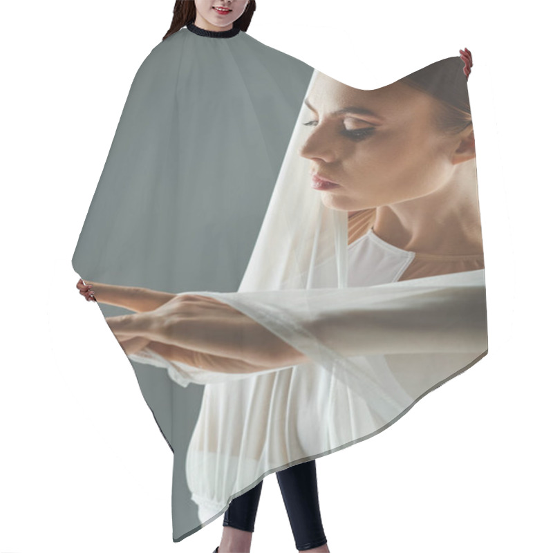 Personality  A Young Ballerina Showcases Grace And Poise In A White Dress, Extending Her Hands Gracefully. Hair Cutting Cape