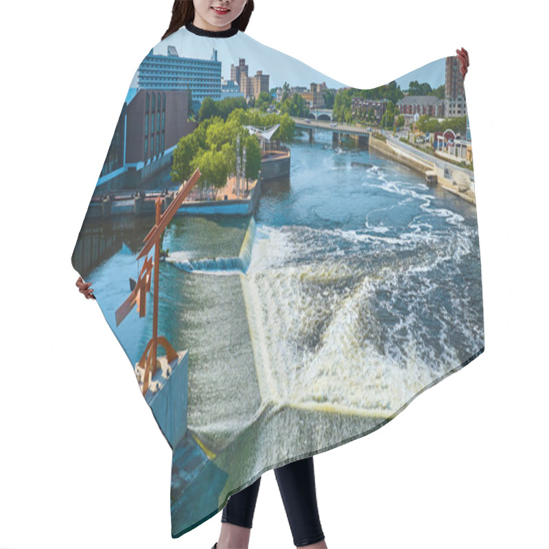 Personality  Aerial View Of South Bends Vibrant River Lights Plaza In Downtown Indiana. Featuring A Dynamic Weir, Modern Art Installation, And A Mix Of Contemporary And Historic Buildings Along The Riverfront. Hair Cutting Cape