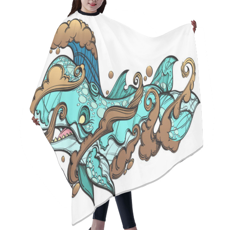 Personality  Whale In The Sea Waves In The Japanese Style. Hair Cutting Cape