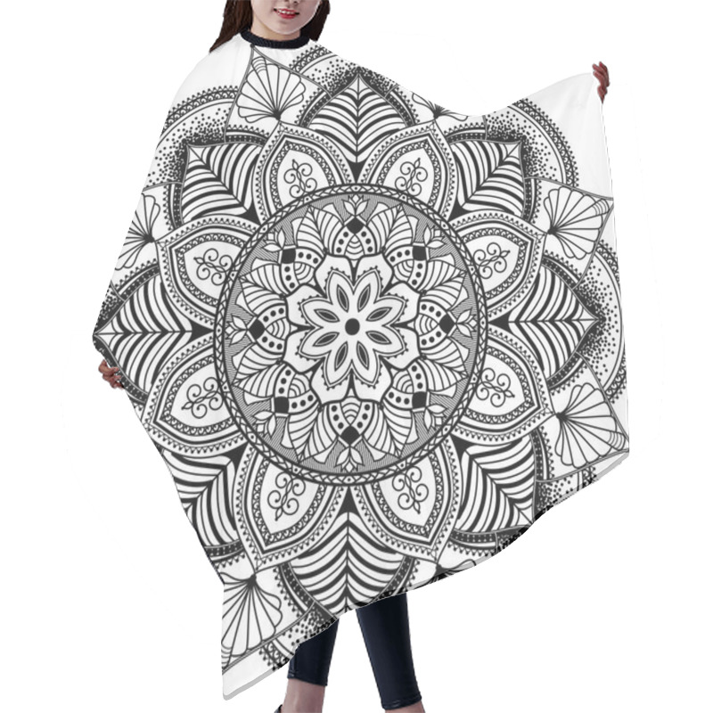 Personality  Mandala, Zentangle Inspired Illustration, Black And White Hair Cutting Cape